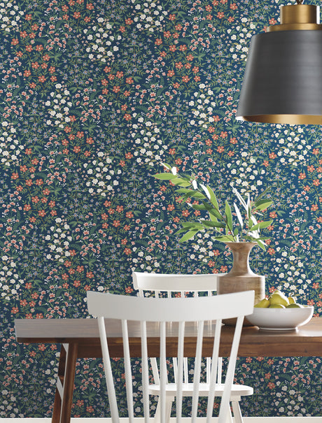 York RP7376 Wildwood Garden Blue & Red Wallpaper