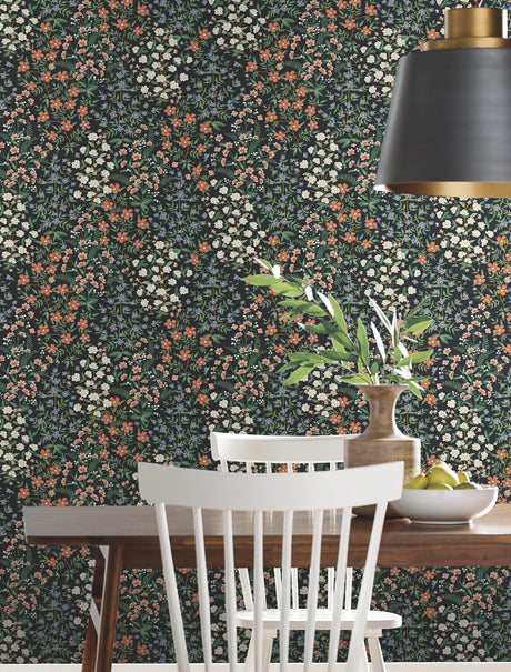 York RP7378 Wildwood Garden Black & Red Wallpaper