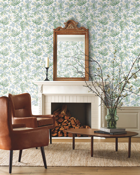 York RP7382 Cornflower White & Green Wallpaper