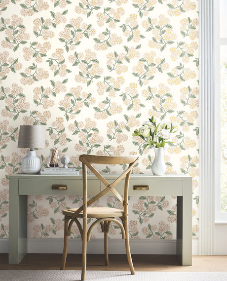 York RP7393 Hydrangea Beige & Pink Wallpaper