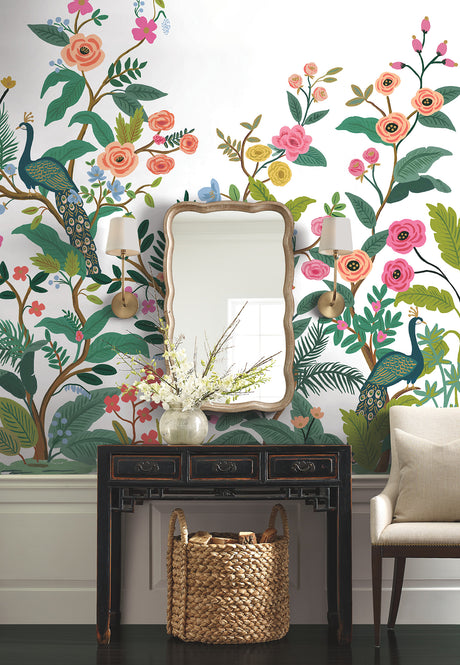 York RP7397M Peacock White Wall Mural