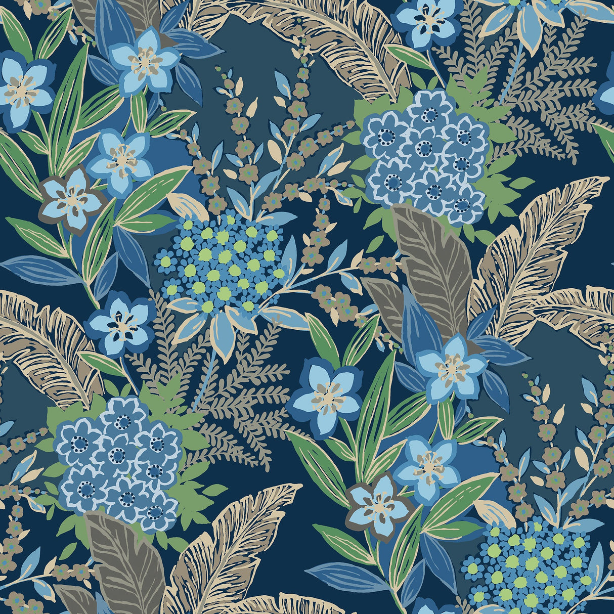 RuPaul RPS6145 RuJardin Azure Blue Peel & Stick Wallpaper