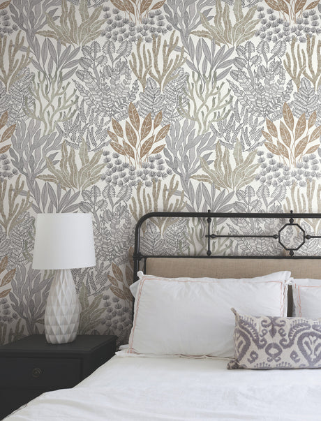 York RT7802 Coral Leaves Taupe & Black Wallpaper