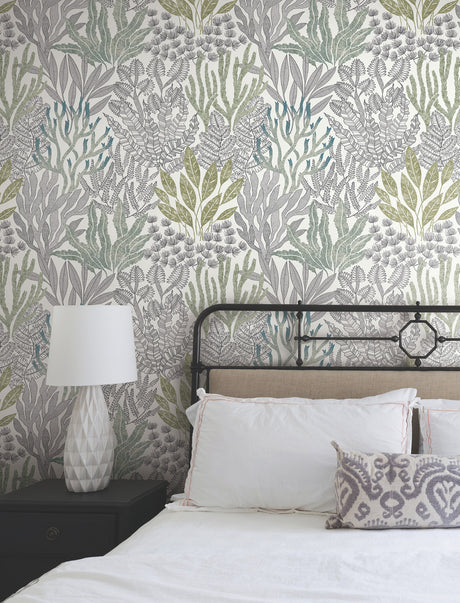 York RT7803 Coral Leaves Blue & Green Wallpaper