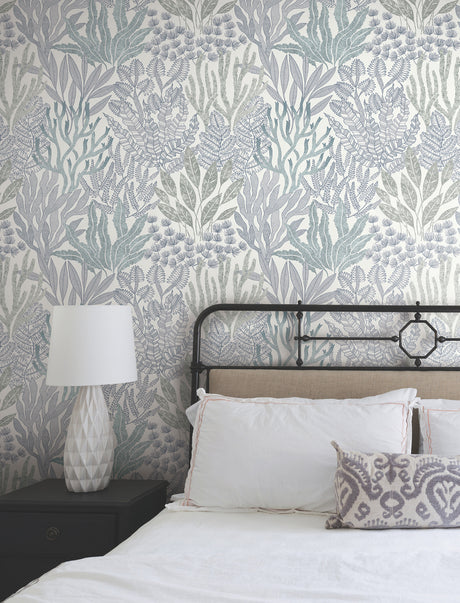 York RT7804 Coral Leaves Blue & Aqua Wallpaper