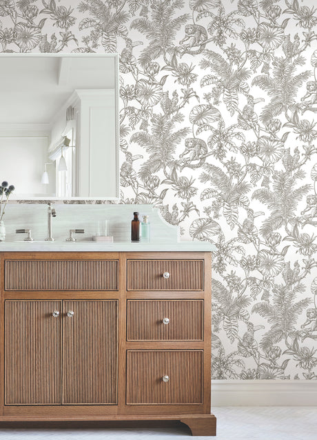 York RT7843 Tropical Sketch Toile Brown Wallpaper
