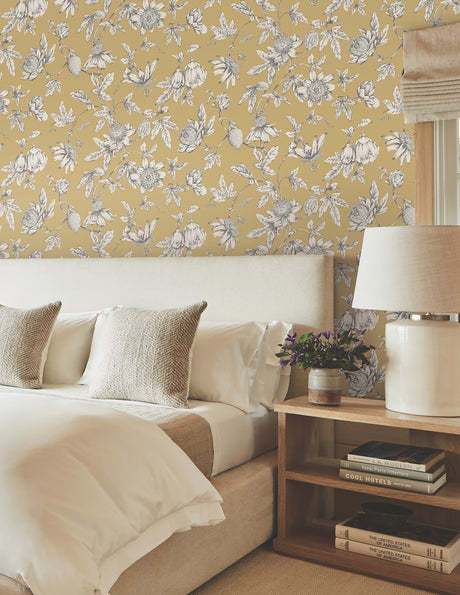 York RT7855 Passion Flower Toile Harvest Wallpaper