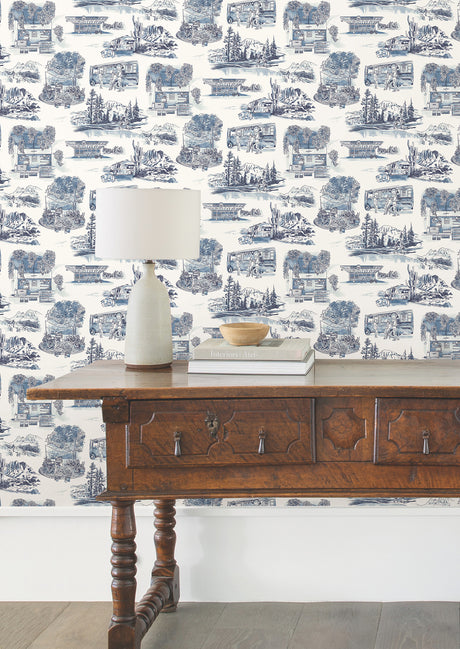 York RT7862 Modern Vista Toile Navy Wallpaper