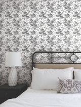 York RT7875 Anemone Toile Black Wallpaper
