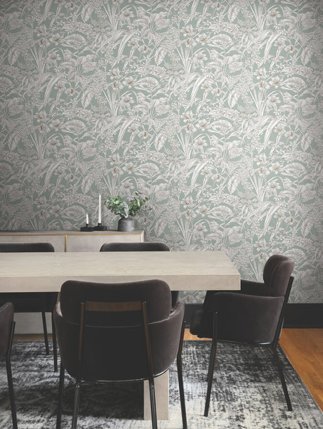 York RT7882 Orchid Conservatory Toile Seamist & Taupe Wallpaper