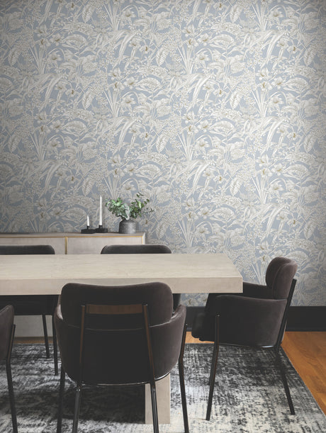 York RT7884 Orchid Conservatory Toile Blue & Taupe Wallpaper