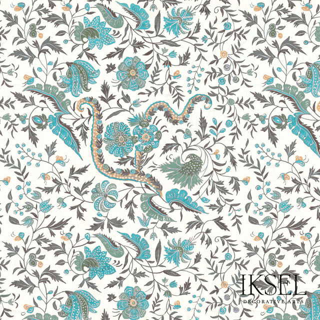 Schumacher RW306CR53-325-S INDIENNE in TURQUOISE Wallpaper -