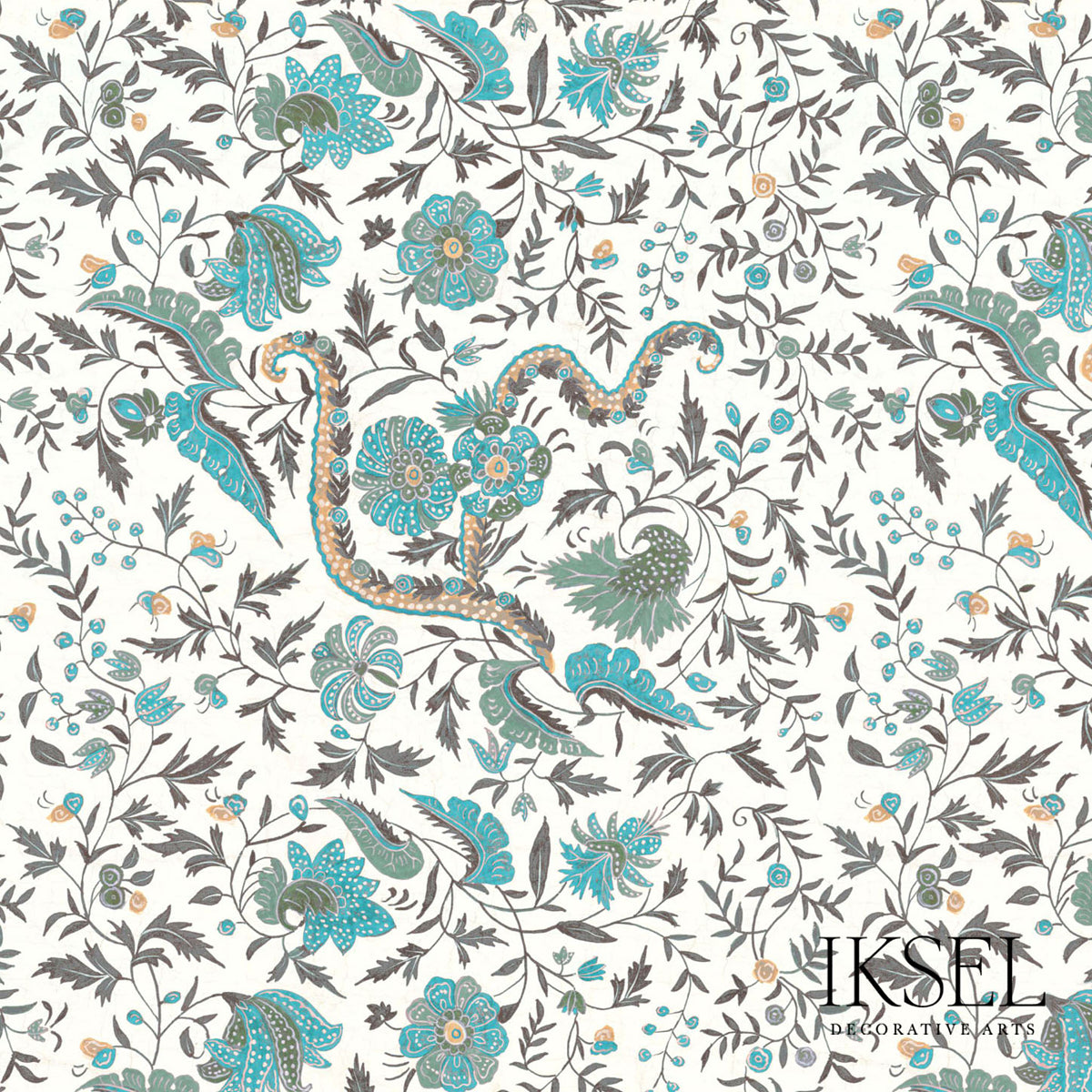 Schumacher RW306CR53-375-S INDIENNE in TURQUOISE Wallpaper -
