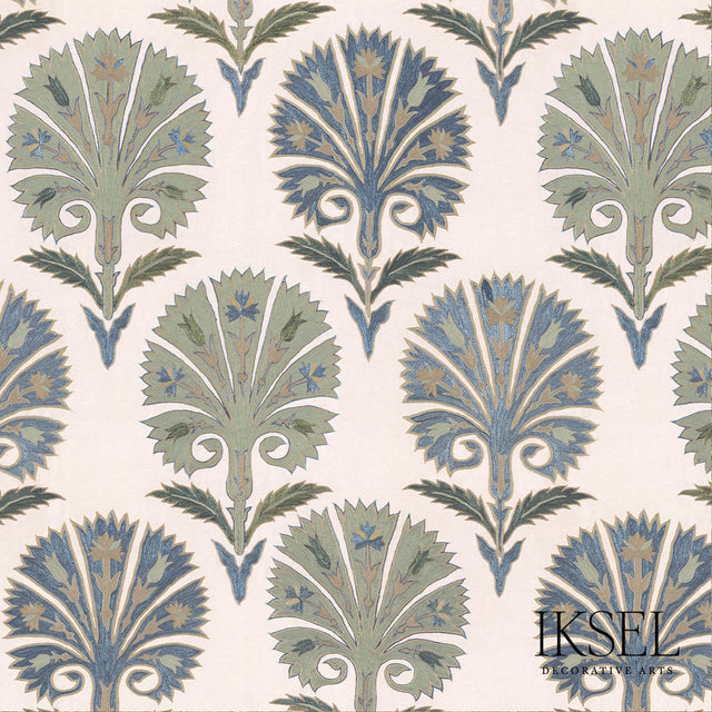 Schumacher RW501CR54 SUZANI CARNATION in BLUES Wallpaper - I