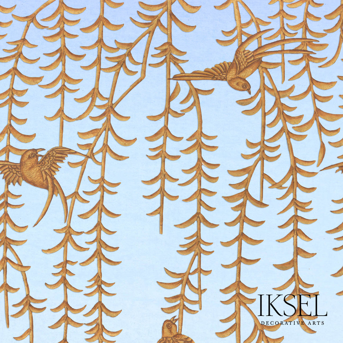 Schumacher RW601CR40 JAPANESE BIRDS P in SKY BLUE-GOLD Wallp