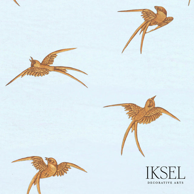 Schumacher RW602CR40-325-S JAPANESE BIRDS in SKY BLUE-GOLD W