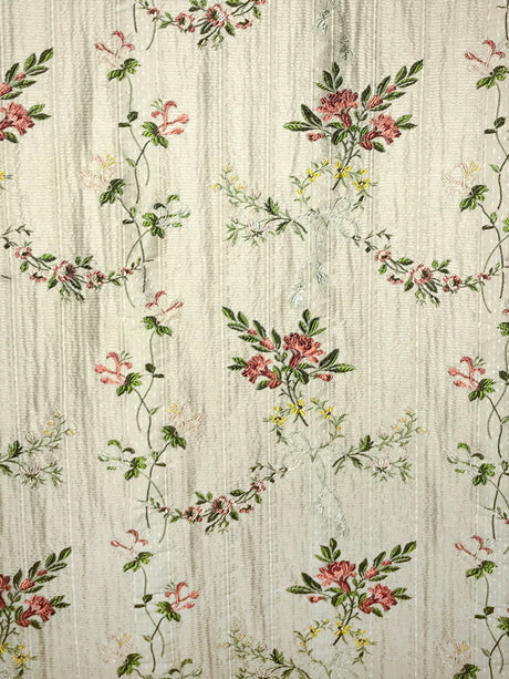 Scalamandre SB 00019326 MULTI ON WHITE BROCHE ORLEANS Fabric - Eade's Wallpaper