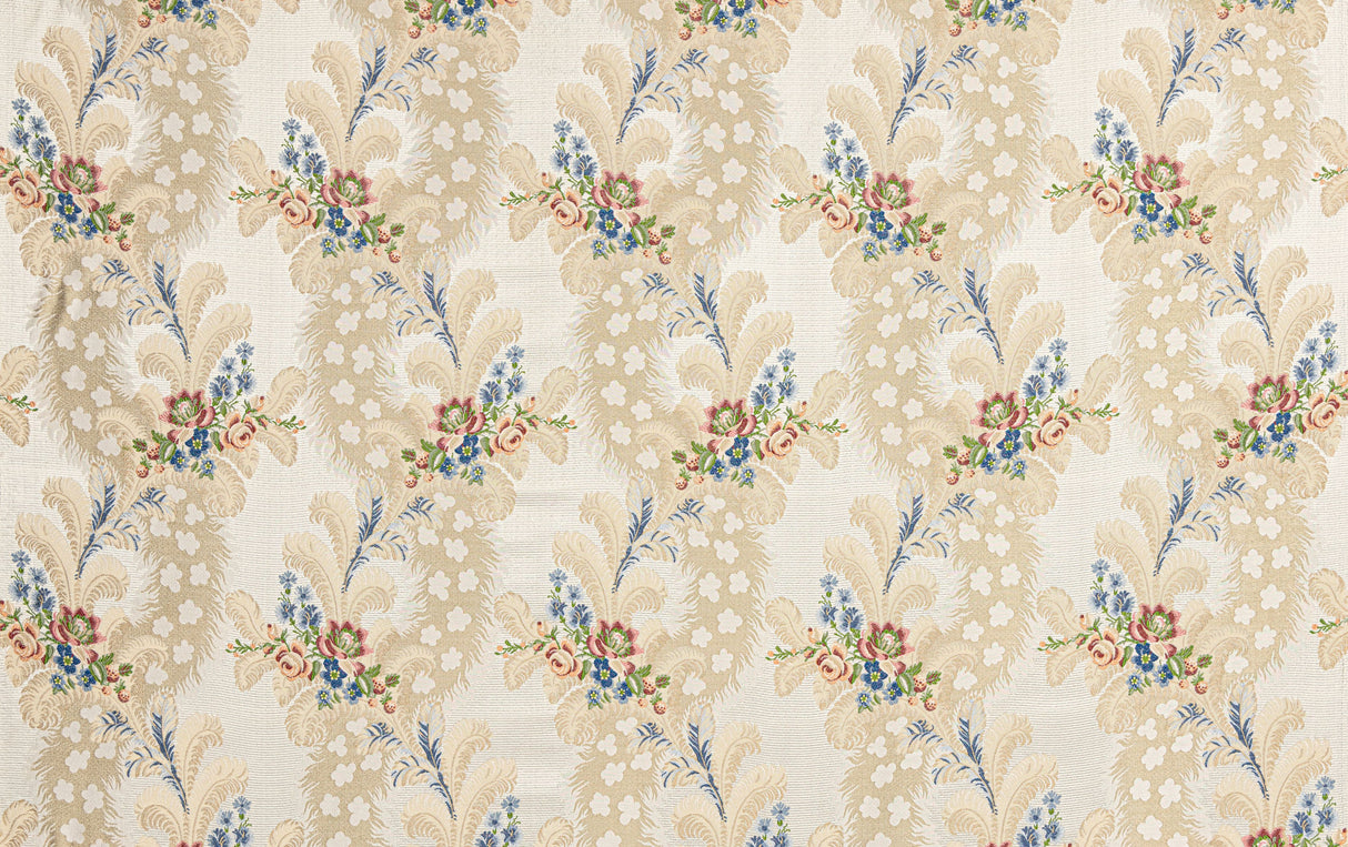 Scalamandre SB 00060289 ROSE & BLUE ON IVORY CHEVERNY Fabric - Eade's Wallpaper
