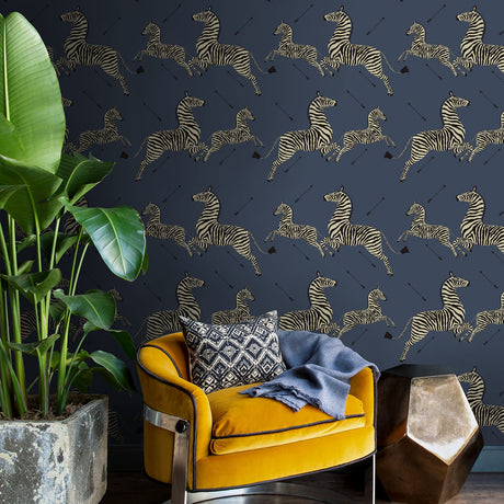 Scalamandre SCS3870 Denim Zebra Safari Scalamandre Self Adhesive Wallpaper