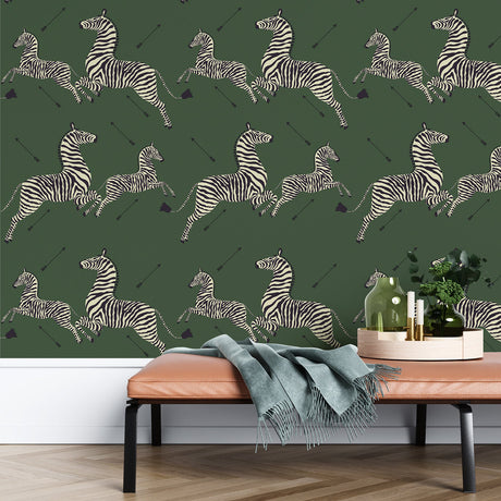 Scalamandre SCS3871 Serengeti Green Zebra Safari Scalamandre Self Adhesive Wallpaper