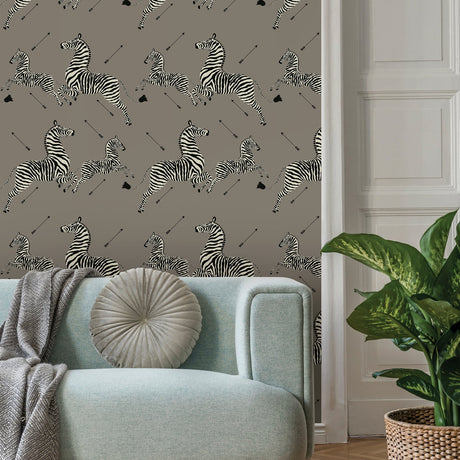 Scalamandre SCS3873 Grey Zebra Safari Scalamandre Self Adhesive Wallpaper