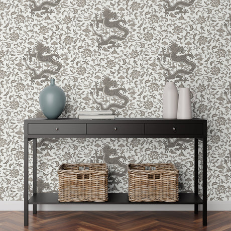 Scalamandre SCS3881 Grey Chi'en Dragon Scalamandre Self Adhesive Wallpaper