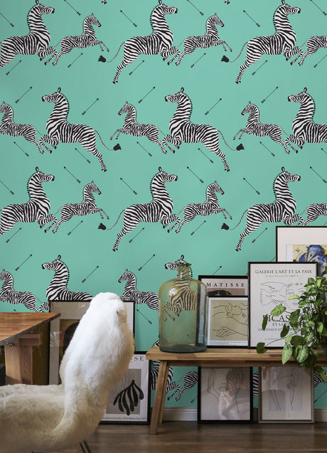 Scalamandre SCS6055 Aqua Zebra Safari Peel & Stick Wallpaper