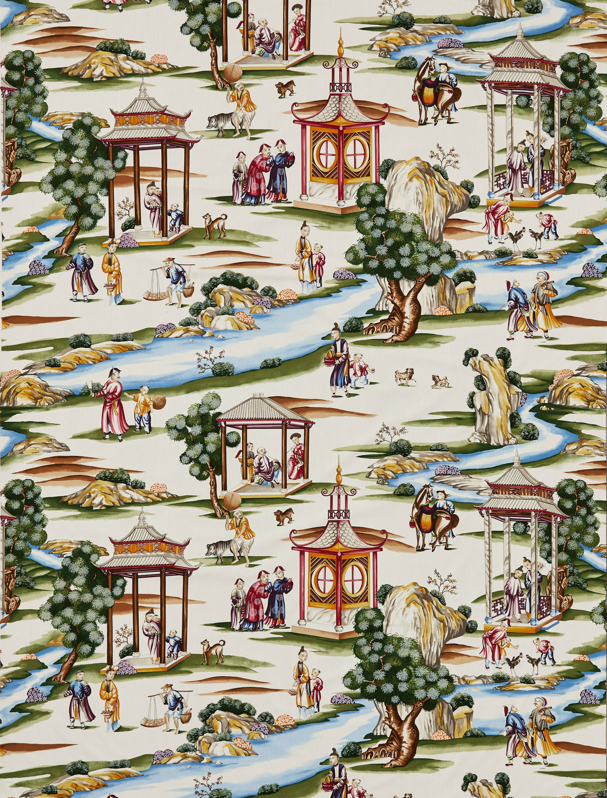 Scalamandre SC 000116264 MULTI ON CREAM SHANGHAI COTTON PRINT Fabric - Eade's Wallpaper