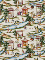 Scalamandre SC 000116264 MULTI ON CREAM SHANGHAI COTTON PRINT Fabric - Eade's Wallpaper