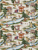 Scalamandre SC 000116264 MULTI ON CREAM SHANGHAI COTTON PRINT Fabric - Eade's Wallpaper