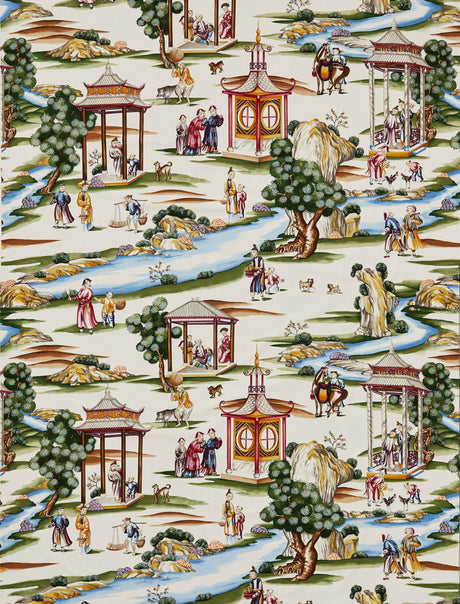 Scalamandre SC 000116264 MULTI ON CREAM SHANGHAI COTTON PRINT Fabric - Eade's Wallpaper