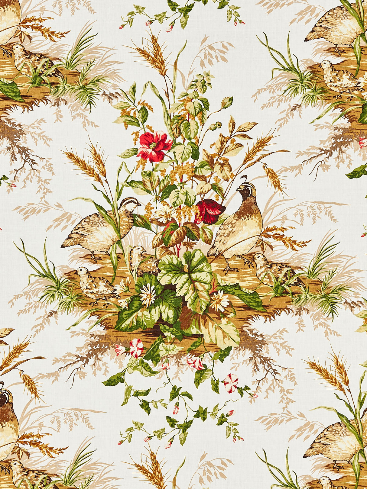 Scalamandre SC 000116310 MULTI ON WHITE EDWIN'S COVEY LINEN PRINT Fabric - Eade's Wallpaper