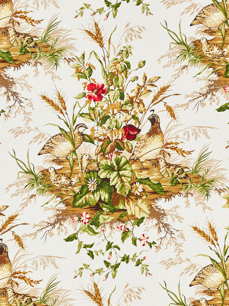 Scalamandre SC 000116310 MULTI ON WHITE EDWIN'S COVEY LINEN PRINT Fabric - Eade's Wallpaper