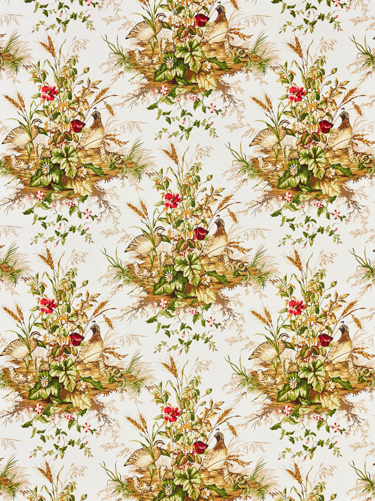 Scalamandre SC 000116310 MULTI ON WHITE EDWIN'S COVEY LINEN PRINT Fabric - Eade's Wallpaper