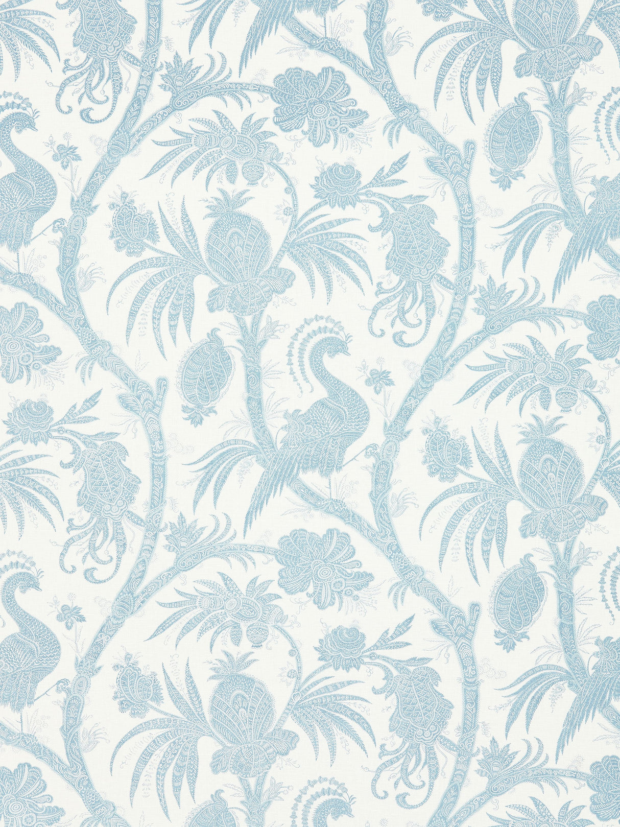 Scalamandre SC 000116575 SKY BALINESE PEACOCK LINEN PRINT Fabric - Eade's Wallpaper