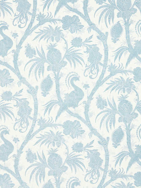 Scalamandre SC 000116575 SKY BALINESE PEACOCK LINEN PRINT Fabric - Eade's Wallpaper