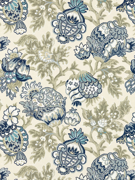 Scalamandre SC 000116593 OYSTER & INDIGO CANTERBURY LINEN PRINT Fabric - Eade's Wallpaper