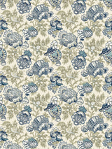 Scalamandre SC 000116593 OYSTER & INDIGO CANTERBURY LINEN PRINT Fabric - Eade's Wallpaper