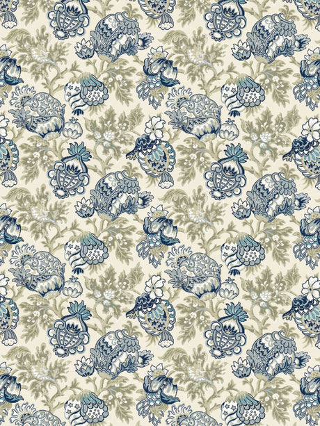Scalamandre SC 000116593 OYSTER & INDIGO CANTERBURY LINEN PRINT Fabric - Eade's Wallpaper