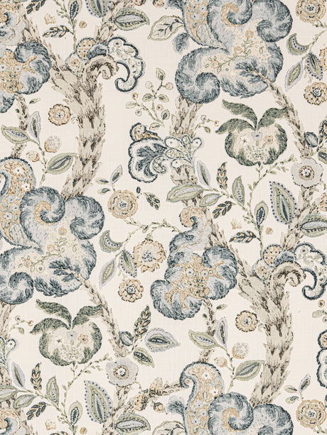 Scalamandre SC 000116603 AQUAMARINE ON IVORY CUMBRIA HAND BLOCK PRINT Fabric - Eade's Wallpaper