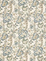 Scalamandre SC 000116603 AQUAMARINE ON IVORY CUMBRIA HAND BLOCK PRINT Fabric - Eade's Wallpaper