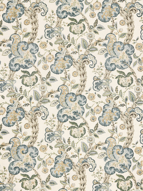 Scalamandre SC 000116603 AQUAMARINE ON IVORY CUMBRIA HAND BLOCK PRINT Fabric - Eade's Wallpaper