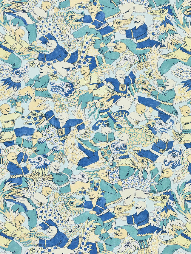 Scalamandre SC 000116612 SUMMER SAGE DRAGON DANCE Fabric - Eade's Wallpaper