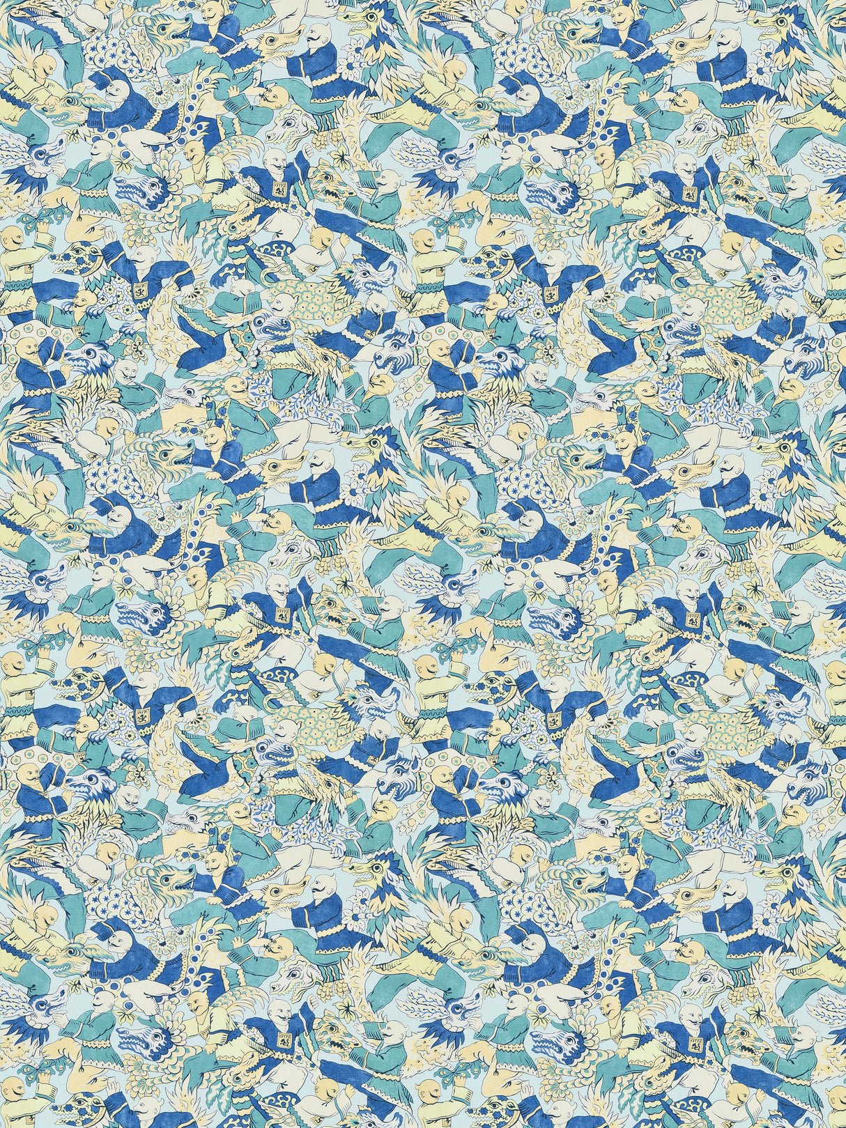 Scalamandre SC 000116612 SUMMER SAGE DRAGON DANCE Fabric - Eade's Wallpaper