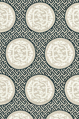 Scalamandre SC 000127215 BLACK & TAN DRAGON'S FRET EMBROIDERY Fabric - Eade's Wallpaper