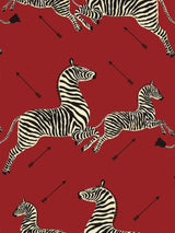 Scalamandre SC 000136378 MASAI RED ZEBRAS - OUTDOOR Fabric - Eade's Wallpaper