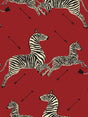 Scalamandre SC 000136378 MASAI RED ZEBRAS - OUTDOOR Fabric - Eade's Wallpaper