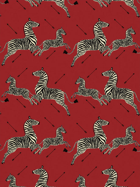 Scalamandre SC 000136378 MASAI RED ZEBRAS - OUTDOOR Fabric - Eade's Wallpaper