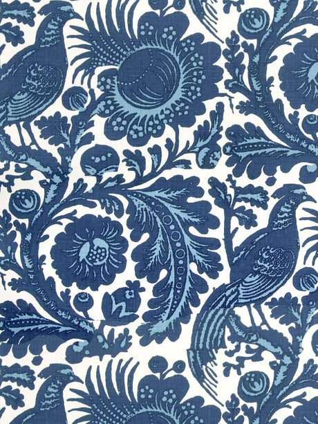 Scalamandre SC 000136389 LIGHT & DARK BLUE ON WHITE SPOLETO - OUTDOOR Fabric - Eade's Wallpaper