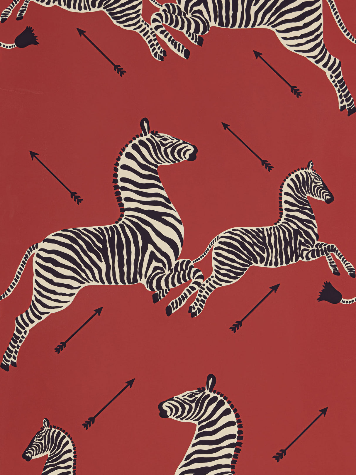 Scalamandre SC 0001WP81388M MASAI RED ZEBRAS - WALLPAPER - Eade's Wallpaper